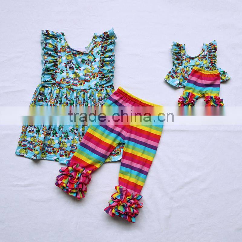 New Arrival fashion Dress Children Boutique Garment rainbow ruffles bottom Baby Ruffle Dress Rainbow Pants Outfits