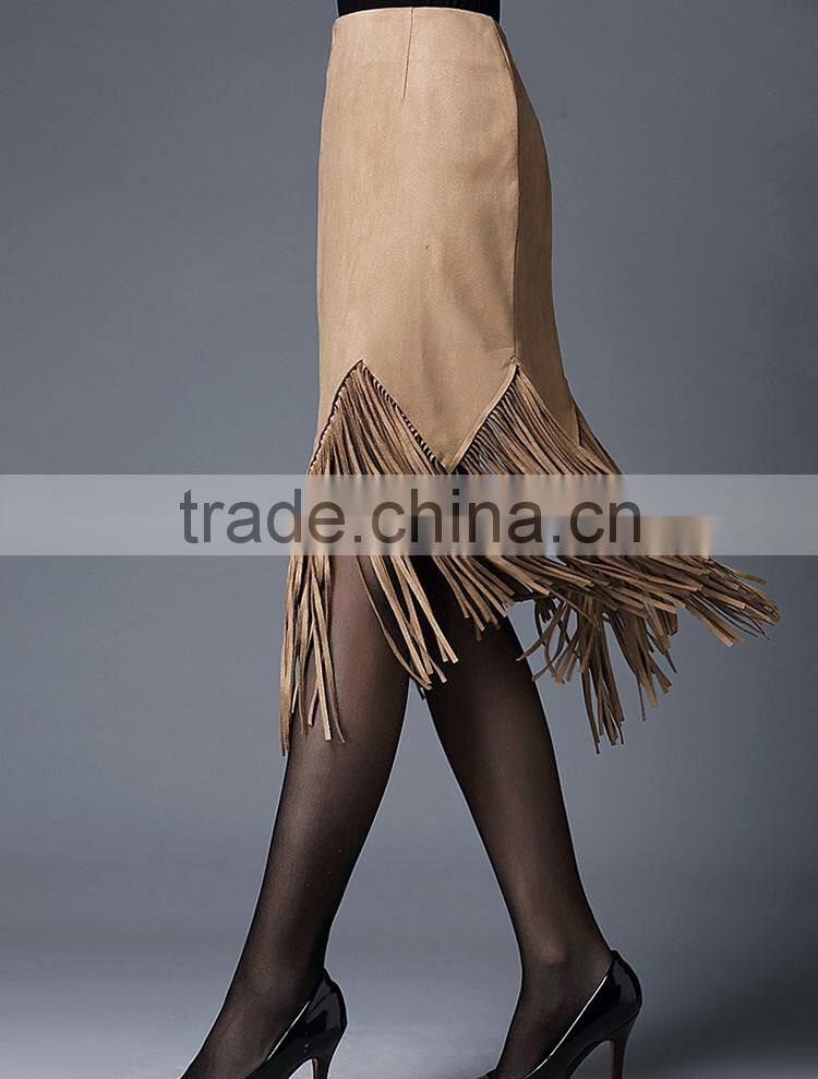 2016 Latest Fashion midi skirts OEM lace tassel pencil sexy lady skirt for wholesale