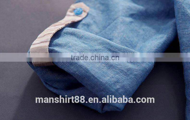 2016 new style roll up sleeve Mandarin collar linen cotton shirts for men