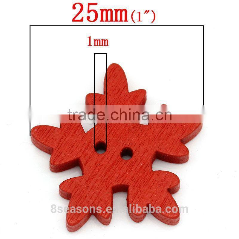 Custom Design 25mmx24mm Christmas Snowflake Two Holes Wood Button OEM Accepted