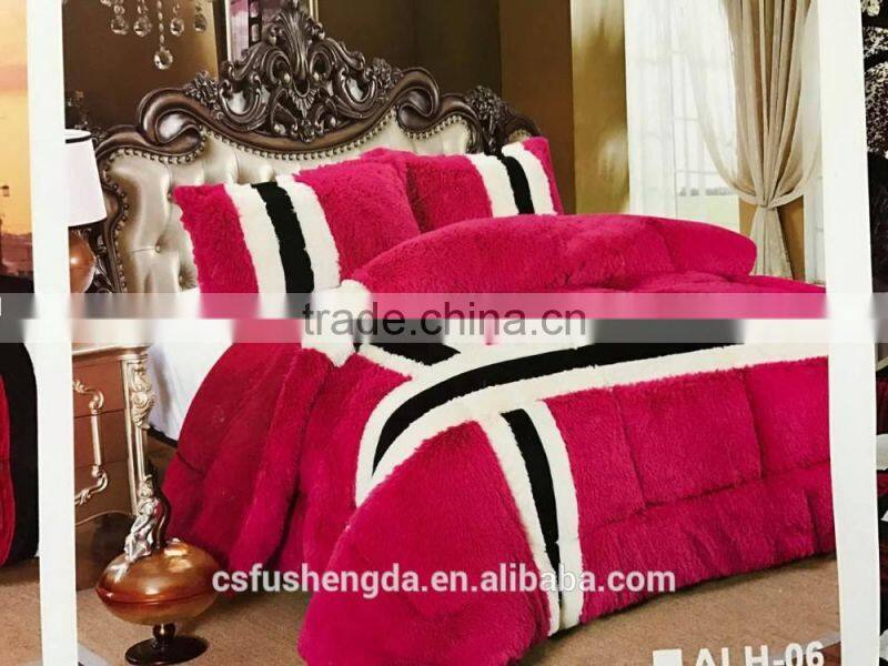 3D long hair patchwork comforter and quilt with pillow case