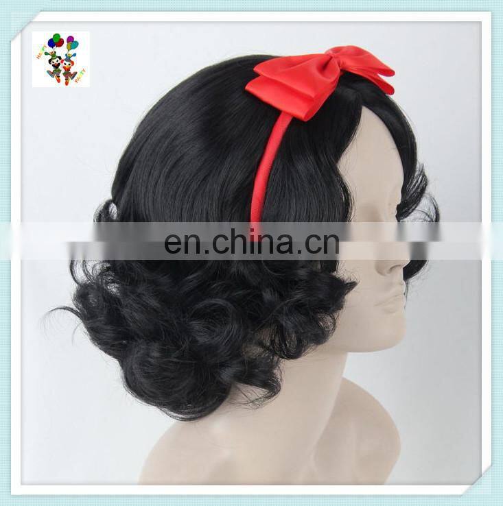 Snow White Princess Black Short Curly Cosplay Wigs with Red Bow HPC-0051