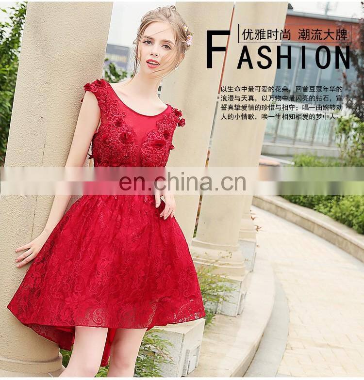 HS1615 Sexy Red Knee Length Flower Applique Bridal Party Dress for Bridesmaid