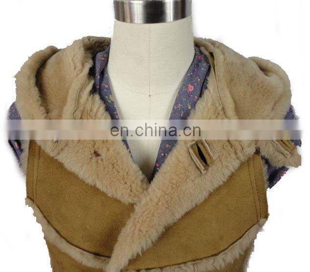 women's lamb mouton vest with hood
