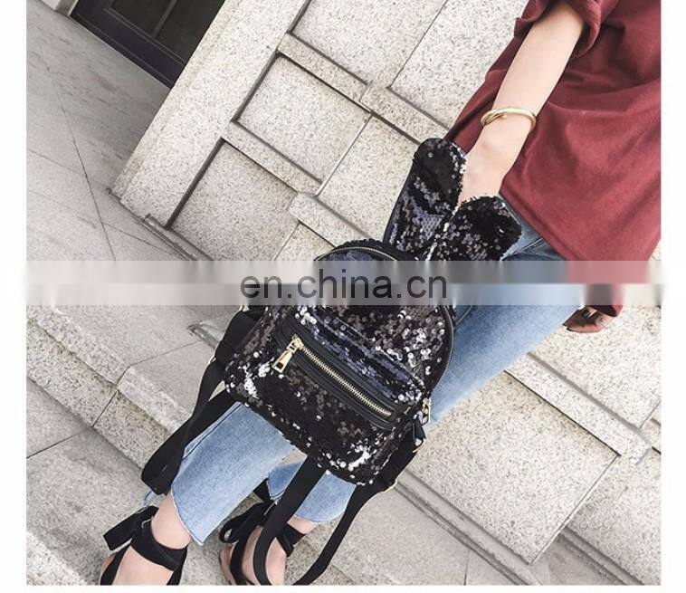 Fashion personality cool rabbit ears sequins backpack