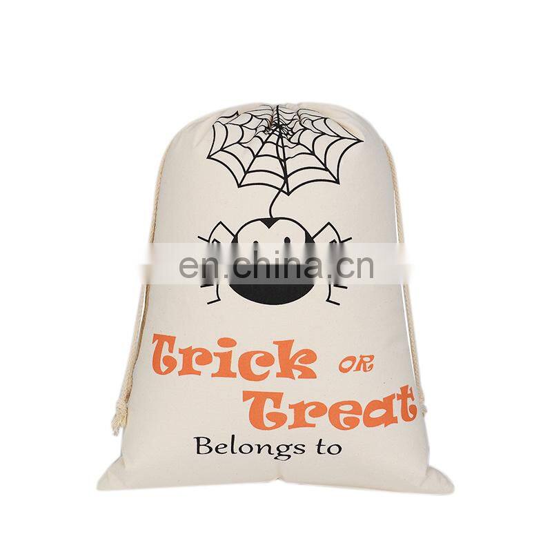 8 OZ Cotton Drawstring Bags Canvas Candy Bags Halloween Gift Bags Pumpkin Spider Hallowmas Tricks Or Treats Bags