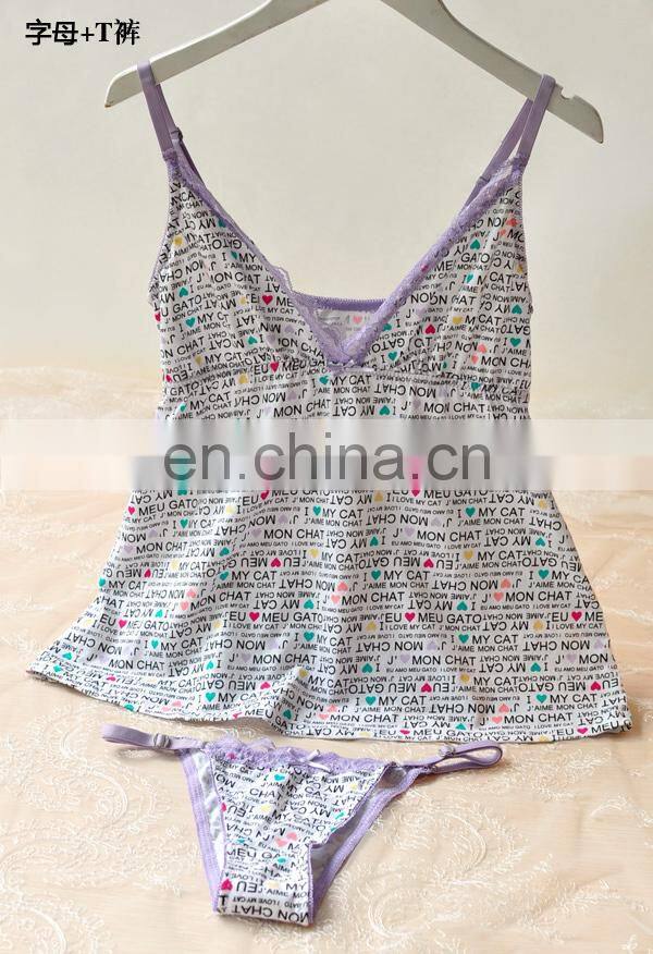 2015 nifty and sexy underwear set/cotton top set/chemise