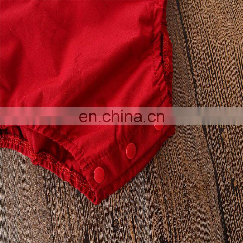 Baby Girl Red Romper Kids Lace flower Summer bodysuit