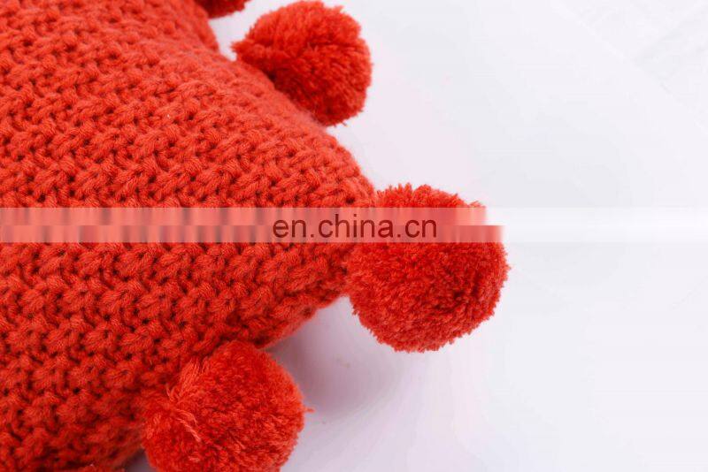 2018 Fashion sofa decorative handmade plain acrylic knitted cushion cover with pompom