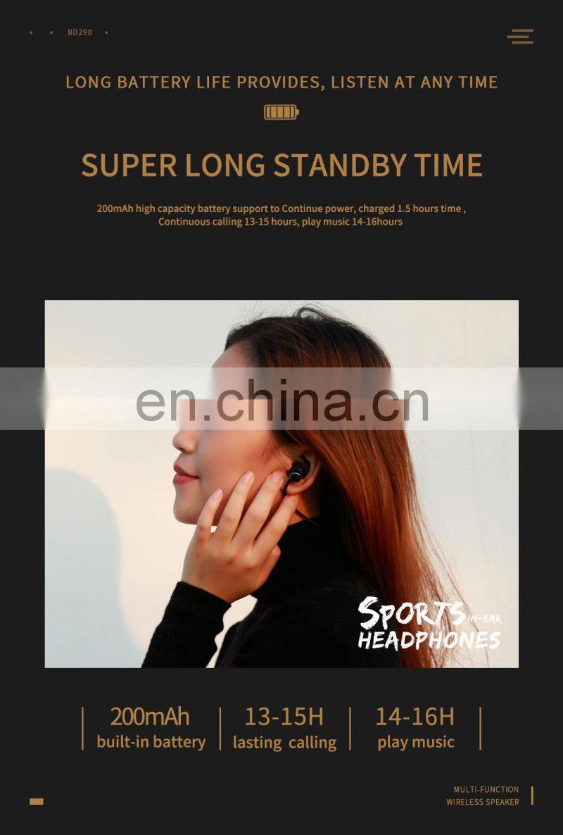 Efficient Time Lasting 20meter Transmission Long Distance White Non-drop Sports Bluetooth Headset V5.0