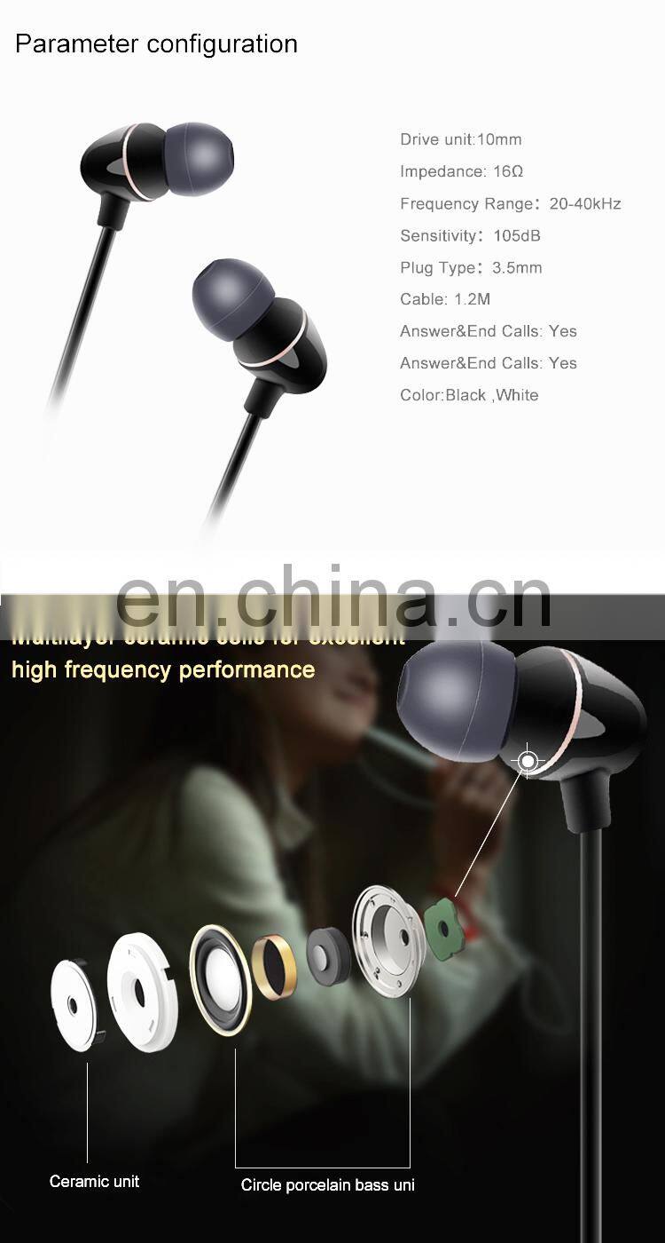 YooType 2021 best selling ceramics wired earphone piezo speaker stereo audio sounds wired earbuds
