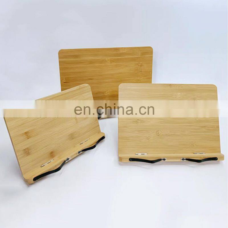 Bamboo Book Stand Adjustable Book Holder Tray and Page Paper Clips-Cookbook Reading Desk Portable Sturdy Lightweight Bookstand-T