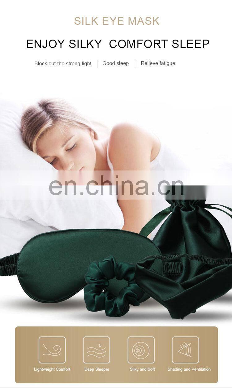 Silk Pillow Case Scrunchie Eye Mask Blue Mulberry Pillowcase Eyemask Scrunchies Set with Scrunchie and Eye Mask