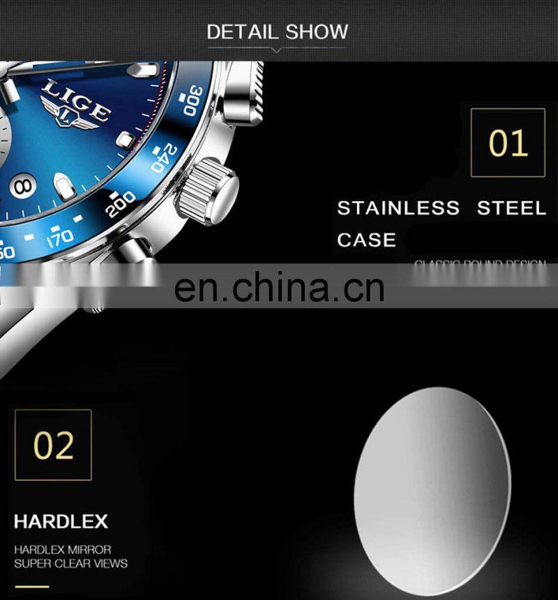 LIGE 8931 Men Quartz Watch Fashion Waterproof Calendar Diver watches men wrist top