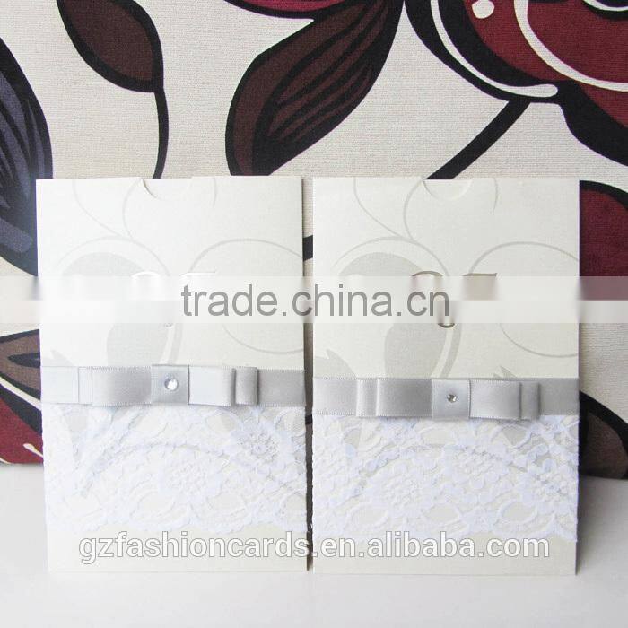 Luxury Custom Pocket Folds Lace Envelopes Invitation Cards Silver Wedding