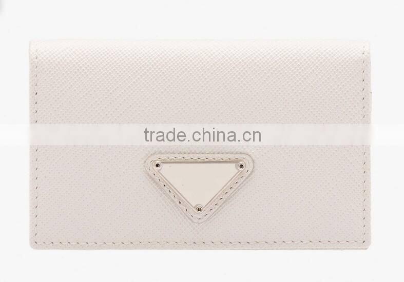 High Quality White and Black Color Genuine Saffiano Leather Credit Card Holder Purse Business Name Card Pouch