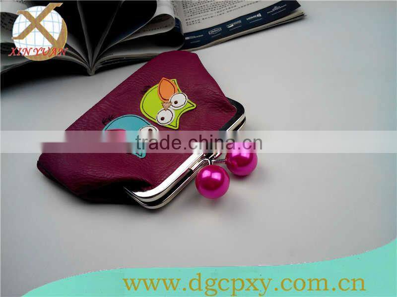 pink pearl kiss lock metal frame PU wallet for kids
