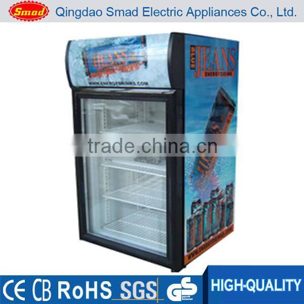 Single glass door mini upright display fridge with light box