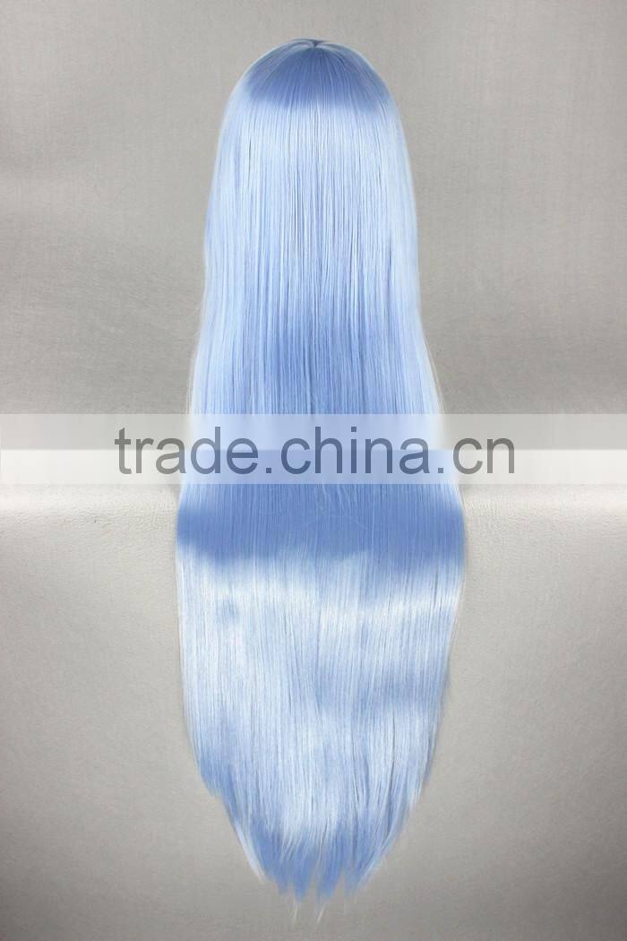 High Quality 100cm Long Straight Touhou Project-Hinanawi Tenshi Light Blue Synthetic Anime Wig Cosplay Hair Wig Party Wig