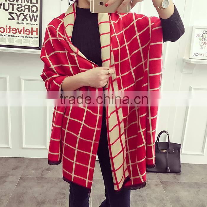 Latest Design Soft Warm Maxi Wool Cashmere Ladies Plaid Shawl