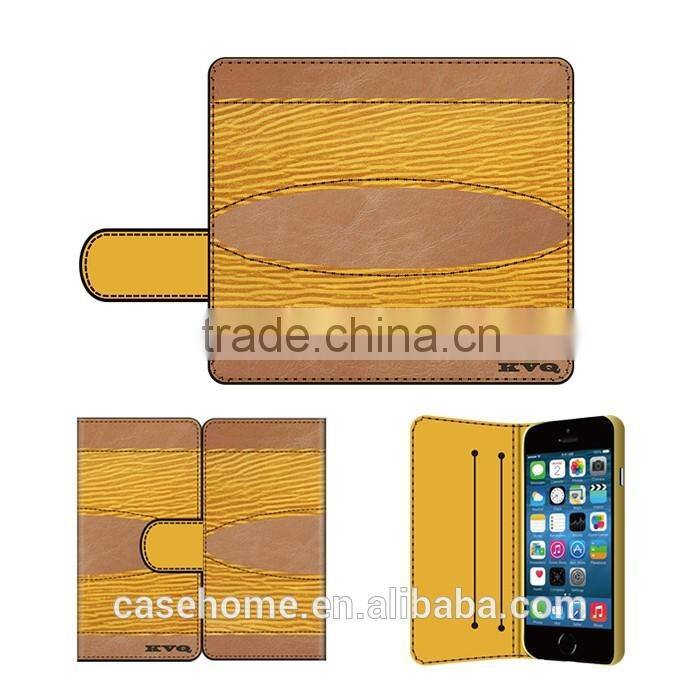 Stitching Yellow PU Leather Material Flip Wallet Case for iphone 6 6 plus