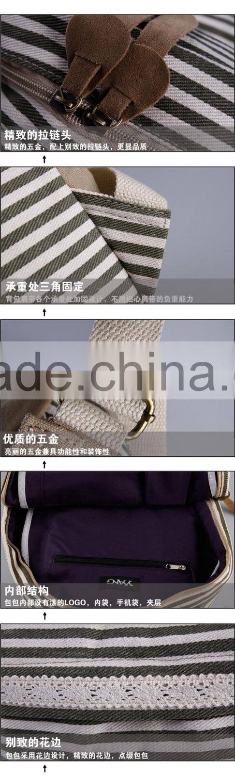 2016 new koeran fashion canvas streak backpack teenage backpack