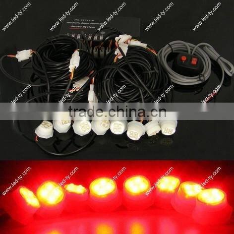 12V HIDE AWAY 8-LED RED FLASHING STROBE LIGHT FOR GRILLE/BAR/ROOF LAMP KIT