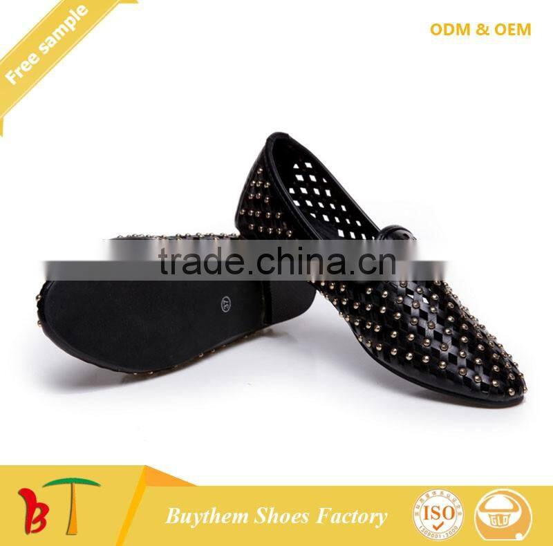 Genuine Leather Casual Cut-Outs Pointed Toe Shoes with Rivets for Ladies