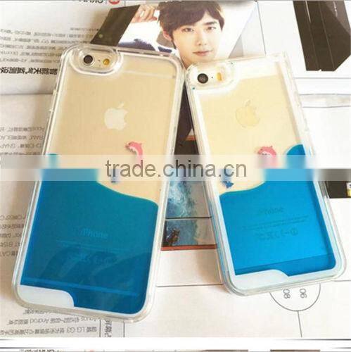 Swimming Floating Dolphin Fish Liquid Novelty Hard Phone Case For iPhone 6s 6 plus