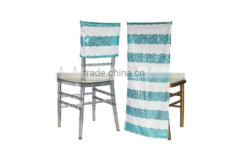 Fancy tiffany blue stripe sequin embroidery table runner for wedding