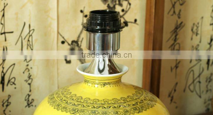Classic chinese fabrics shadow yellow ceramic table lamp for home hotel