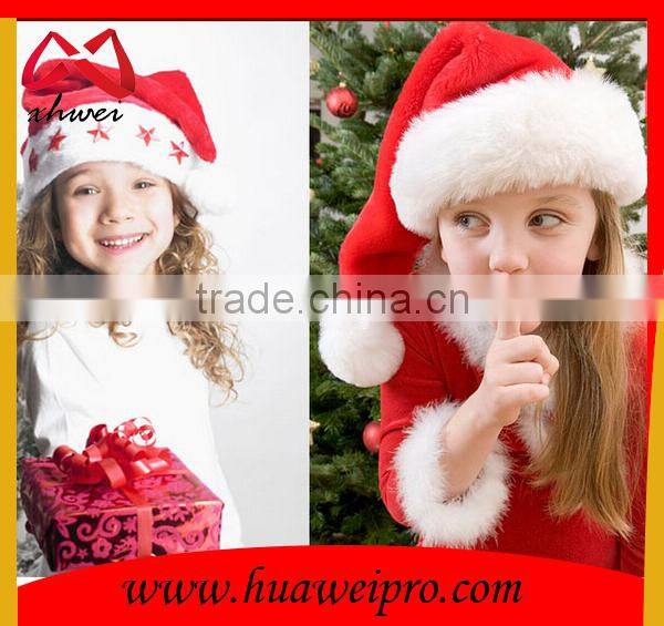 Promotional red non-woven christmas hat santa hat with merry Christmas embroidery