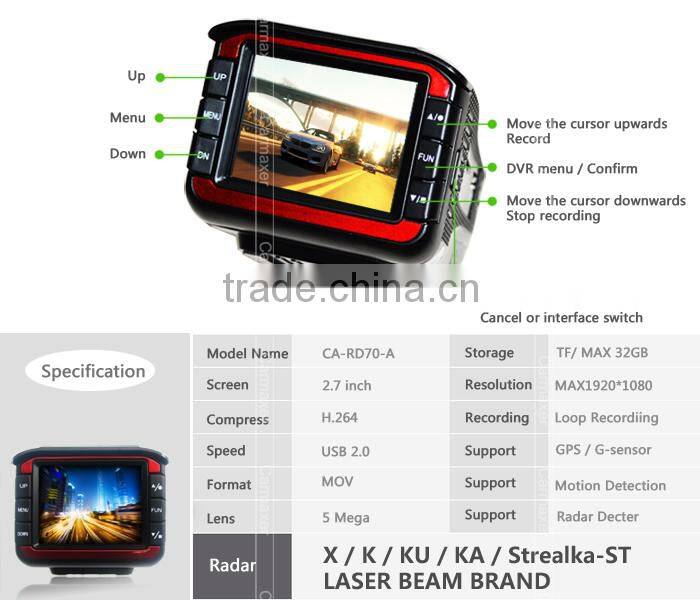 2014 new product multi-function car speed radar detector 3-in-one with car dvr and 1080p anti police radar detector