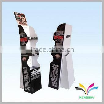 China supplier custom recyclable 3 tiers painting unique floor standing cardboard cosmetic shelving rack