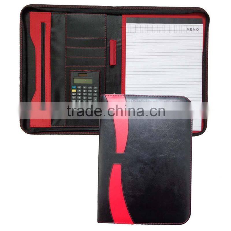 Zipper Faux Leather Folder With Pad Holder