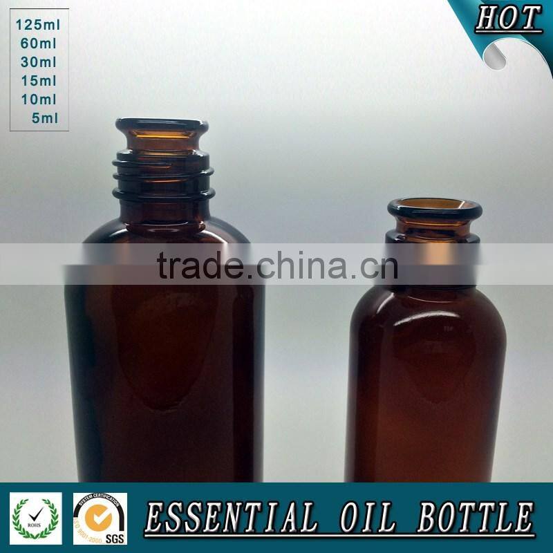 New design amber glass essential oil bottle with plastic cap