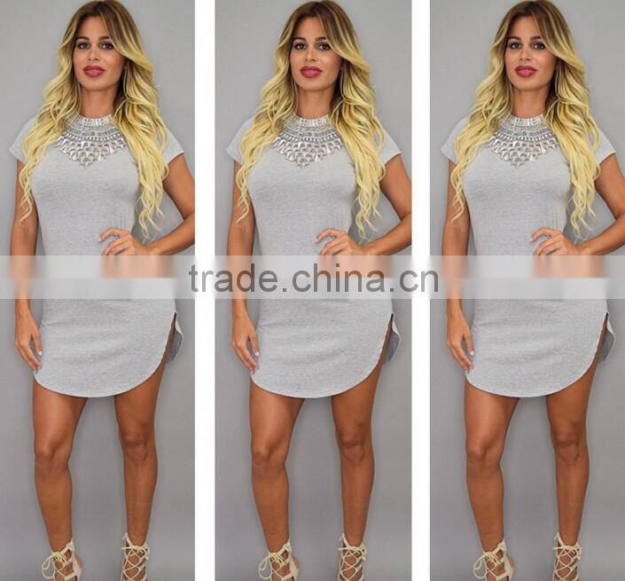 2016 Summer Sexy Club Dress Short Sleeve Split Bandage Bodycon Cheap O-Neck