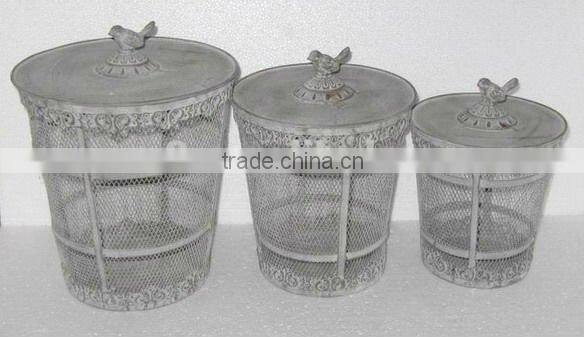 110690NL - S/3 round metal wire basket storage box