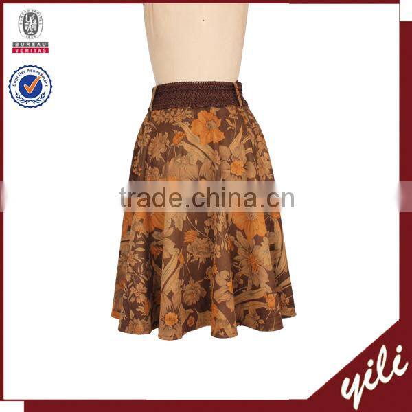 wholesale vintage printing bellydance skirt with belt in dongguan 2015
