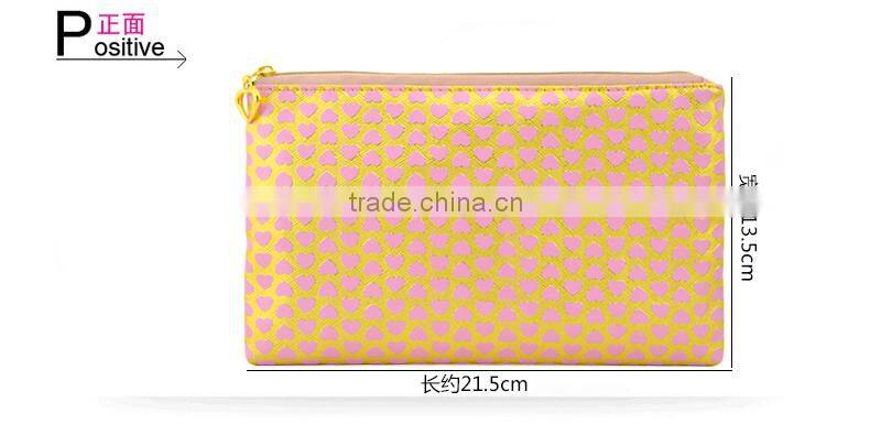 Golden Color With Heart Printing Makeup Brush Bag Case High Capacity