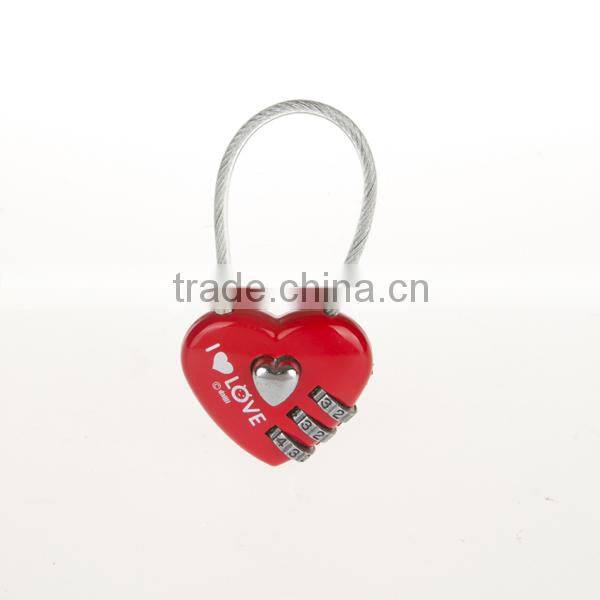 2015 promotional gifts cable lock children lovely red heart padlock