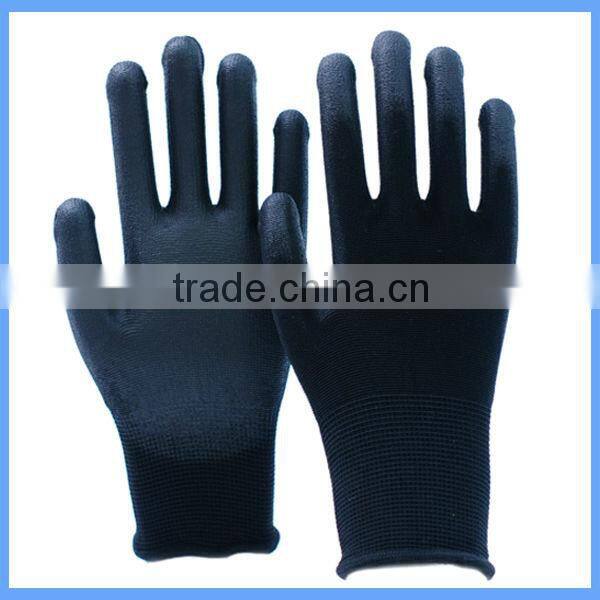 High Flex Eco-Friedly Black Nylon Water-Based PU Coated Palm Fit Gloves