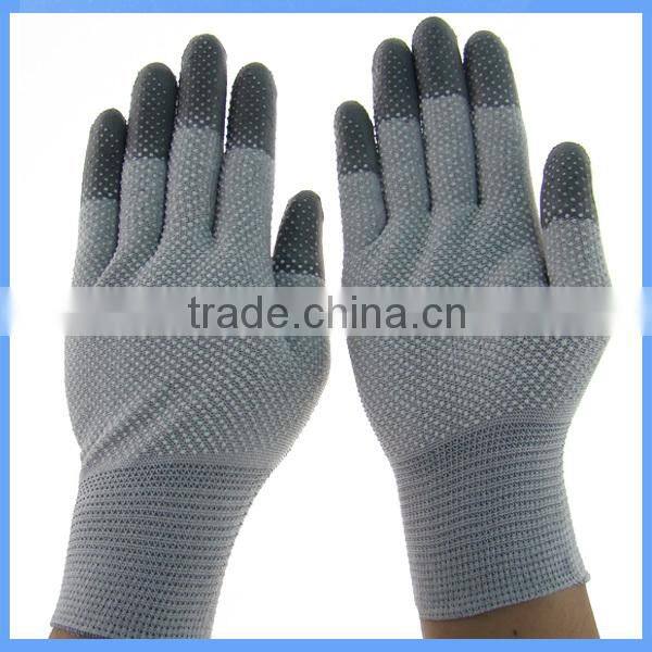 China Working Gloves / Antistatic PU Fingertips Coated Palm & Back PVC Dotted ESD Gloves