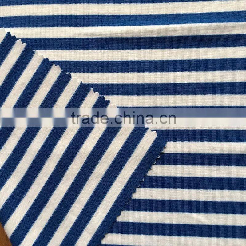 2016 newest polyester rayon yarn dyed striped knit jersey fabric,slub and printed single side fabric from Chinese manufacturer