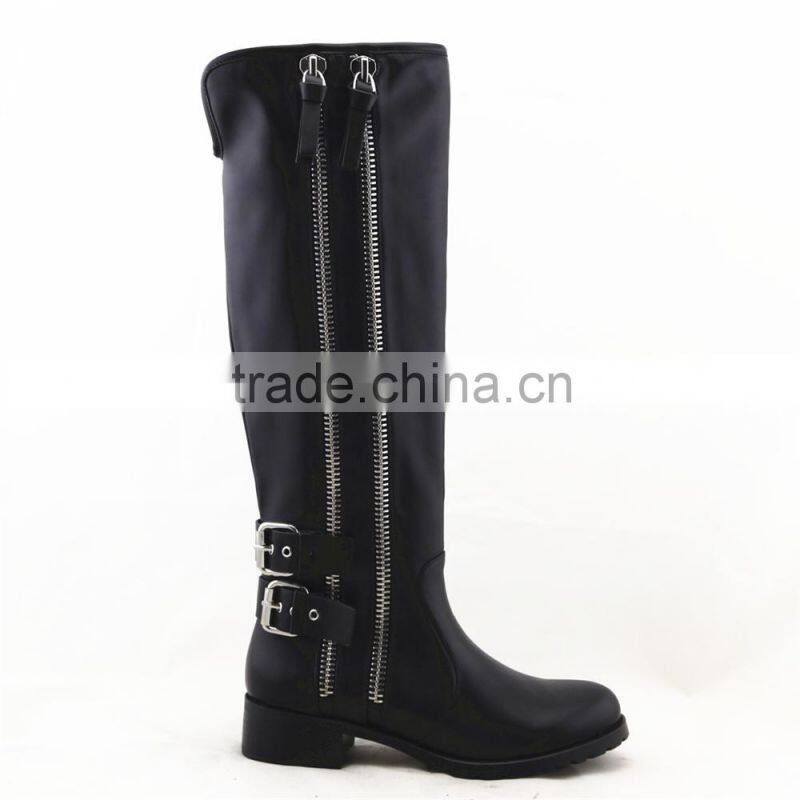 LQEB31 Genuine Leather upper Buckle Straps High Rubber Rain Riding Boots Shoes for women