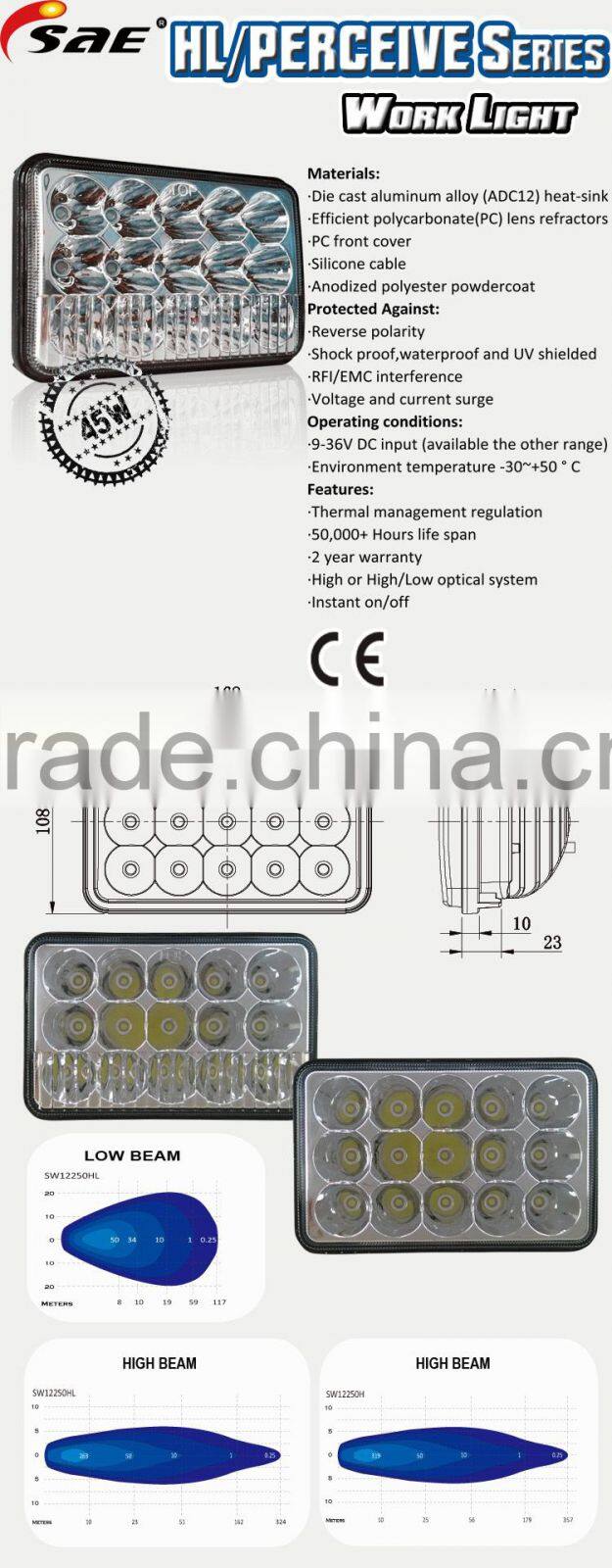 SAE factory sales offroad 4d lens 45w led driving lights auto parts for 4x4