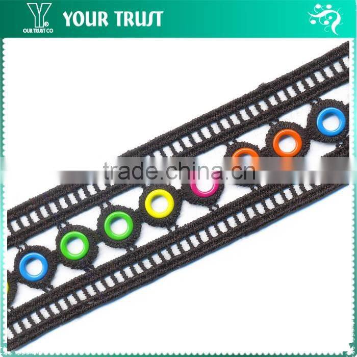 7MM Gunmetal Metal Grommet Cross Black Leather Tide Up Trimming