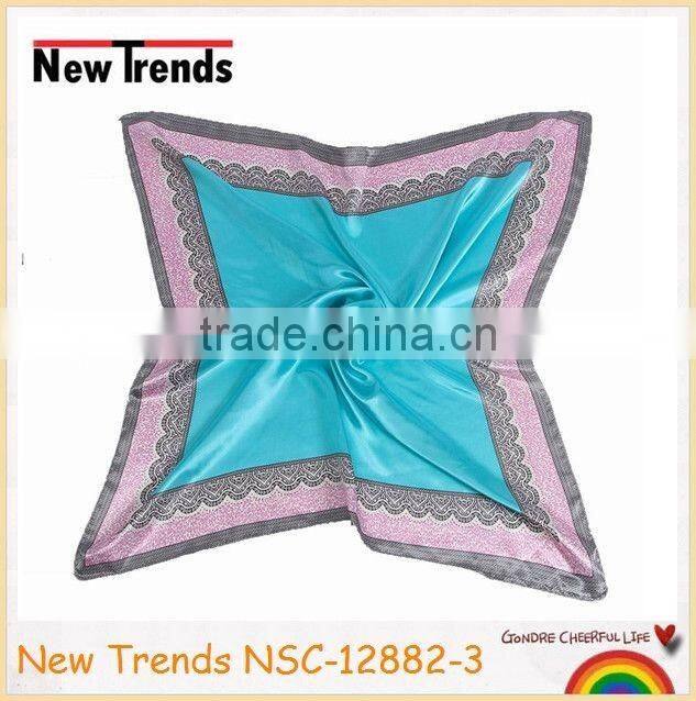 Placement solid color inner with lace trim imitate silk square scarf 90*90 cm