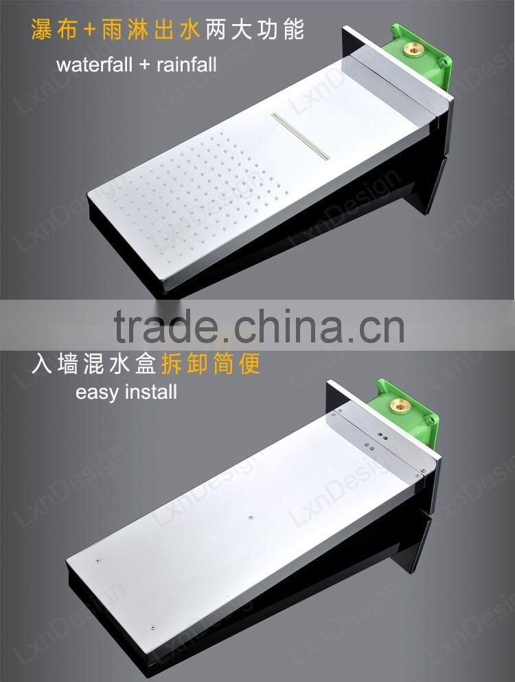 European shower hot cold mixer with embed box 2 function rainfall waterfall shower head and hand shower set for bathroom