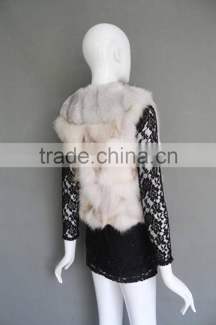 2016 top quality special style fox head vest natural white vest with real blue fox fur and head pattern
